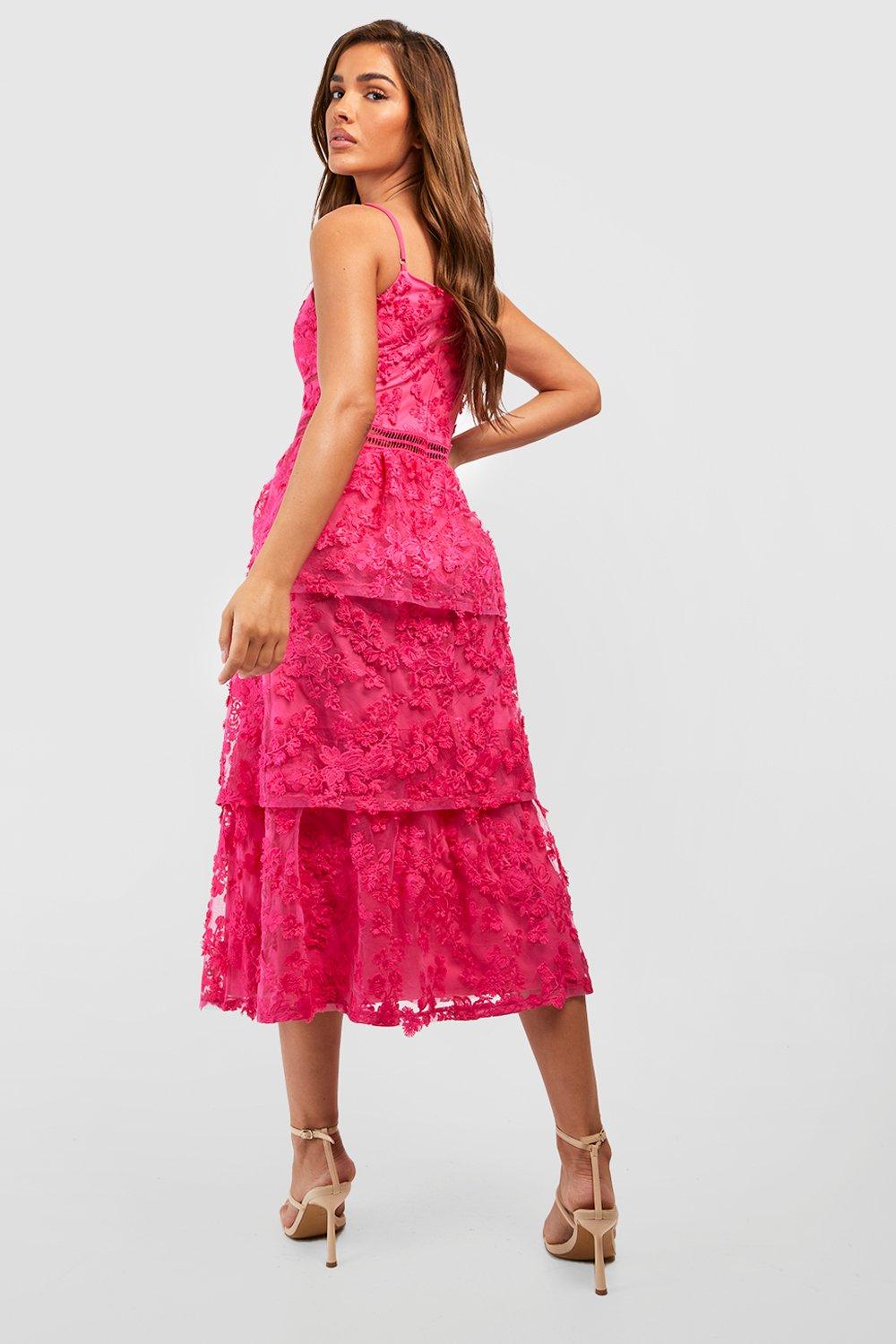 Boohoo pink lace on sale dress